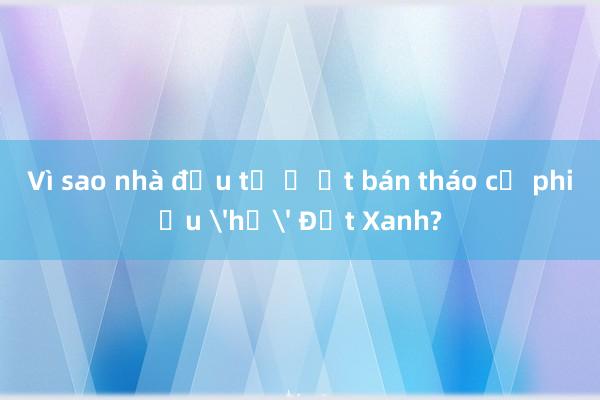 Vì sao nhà đầu tư ồ ạt bán tháo cổ phiếu 'họ' Đất Xanh?